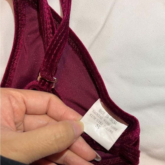 Cami Velvet String Thong Bikini Set - Burgundy - Picture 9 of 10